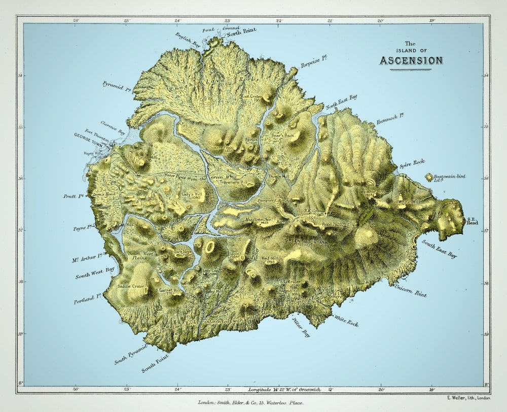 Island of Ascension Poster Print showcasing lush landscapes and unique flora.