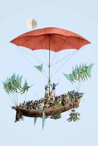 Flying Machine Returning from Moon Poster Print, 1836 Artwork