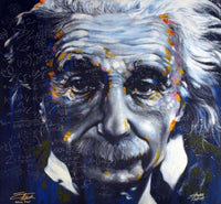Albert Einstein poster art by Stephen Fishwick featuring vibrant colors.