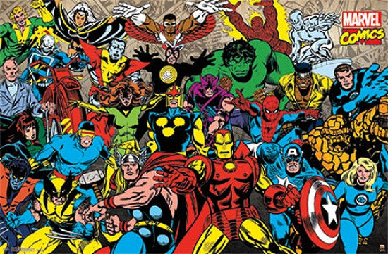 Marvel Retro Line Up Poster Print - 24x36 Rolled Poster