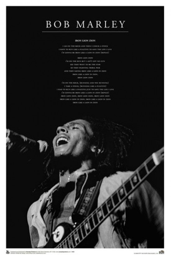 Bob Marley Iron Lion Zion Lyrics Poster Print - 22x34