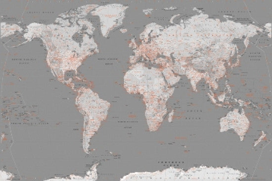 World Map Silver/Orange Poster Print - 22x34 - Item # VARSCO30748