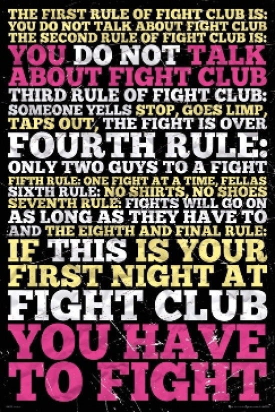Fight Club - 8 Rules Poster Print (24x36) | Posterazzi