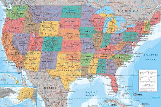 Map of the USA Rolled Poster Print - 24x36