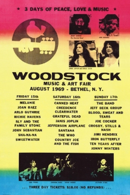 Woodstock Line Up Poster Print - 24x36 Rolled Poster