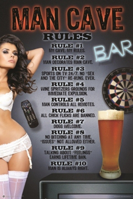 Man Cave Rules Poster Print - 24x36 Rolled Poster