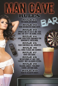 Man Cave Rules Poster Print - 24x36 Rolled Poster