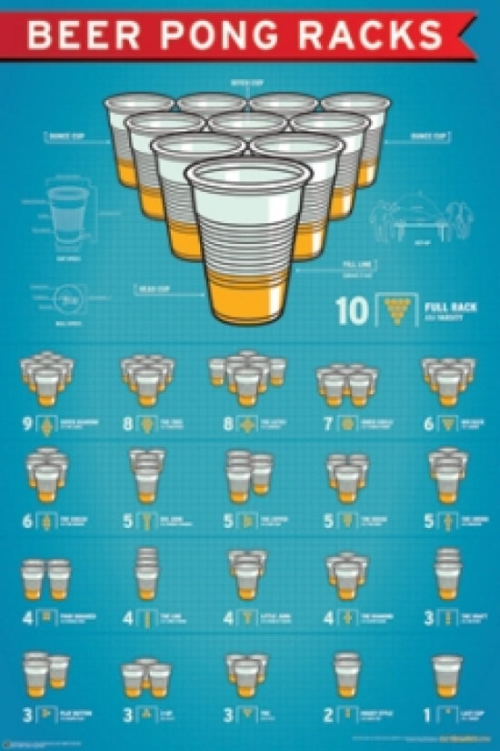 Beer Pong Racks Poster Print for game rooms and entertainment spaces.