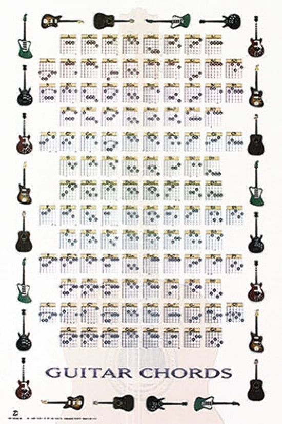 Guitar Chords II Poster Print showcasing various guitar chords - 22x34
