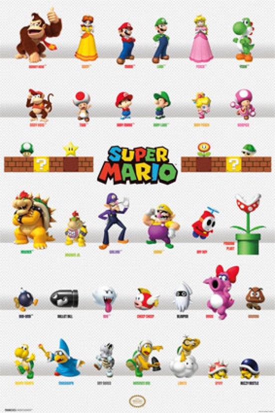 Super Mario Character Grid Poster Print - 24x36