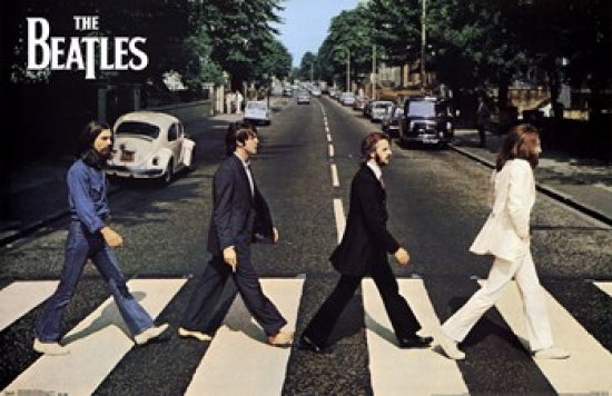 The Beatles Abbey Road Poster Print featuring iconic zebra crossing.
