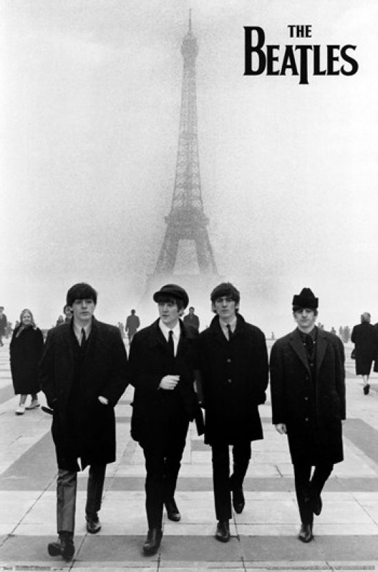The Beatles Eiffel Tower Poster Print, vibrant colors, iconic music art