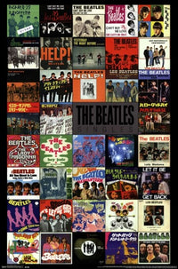 The Beatles Singles Poster Print featuring iconic album covers.