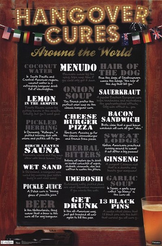 Hangover Cures Poster Print 24x36 - Fun and vibrant wall art