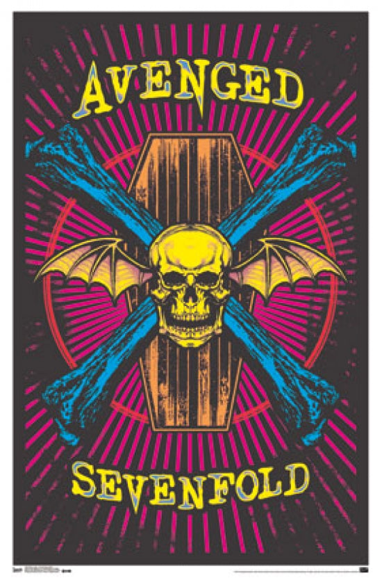 Avenged Sevenfold Black Light Poster showcasing vibrant colors and rock art.