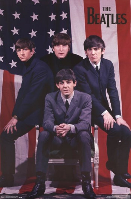 The Beatles Flag Poster Print in vibrant colors, 22x34 inches.