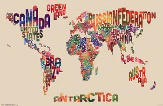World Map Text Poster Print - Rolled Art for Home or Office