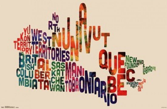 Canada Map Text Poster Print - Rolled Art Print 34x22