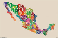 Mexico Map Text Poster Print - 24x36 Rolled Poster