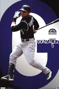 Rockies - C Gonzalez Poster Print featuring vibrant baseball imagery.