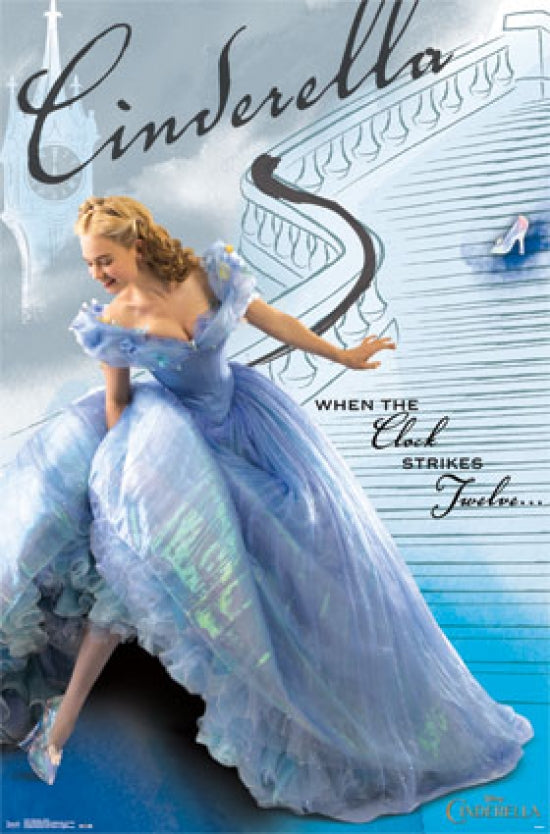 Disney Cinderella Clock Strikes Twelve Poster Print, vibrant colors and enchanting design.