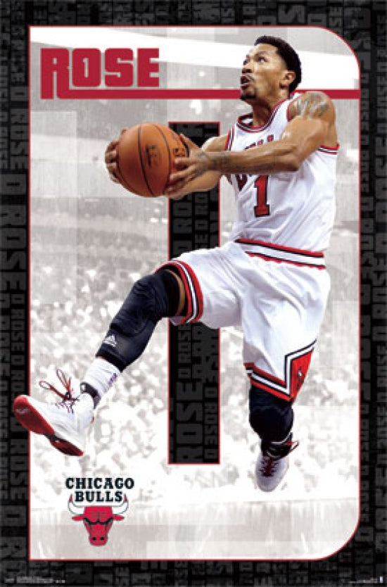 Chicago Bulls Derrick Rose 2014 Poster Print in vibrant colors.