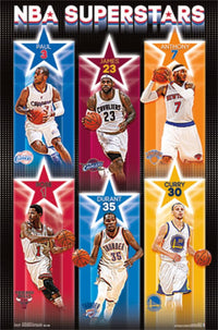 NBA Superstars Poster Print showcasing vibrant basketball action in 24 x 36 size.