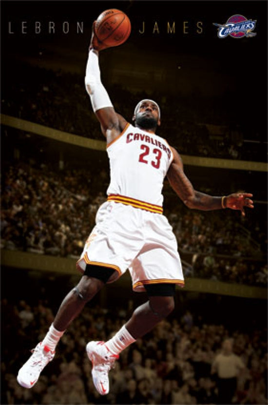 Cleveland Cavaliers LeBron James 2014 Poster Print showcasing dynamic basketball action.