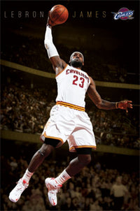 Cleveland Cavaliers LeBron James 2014 Poster Print showcasing dynamic basketball action.