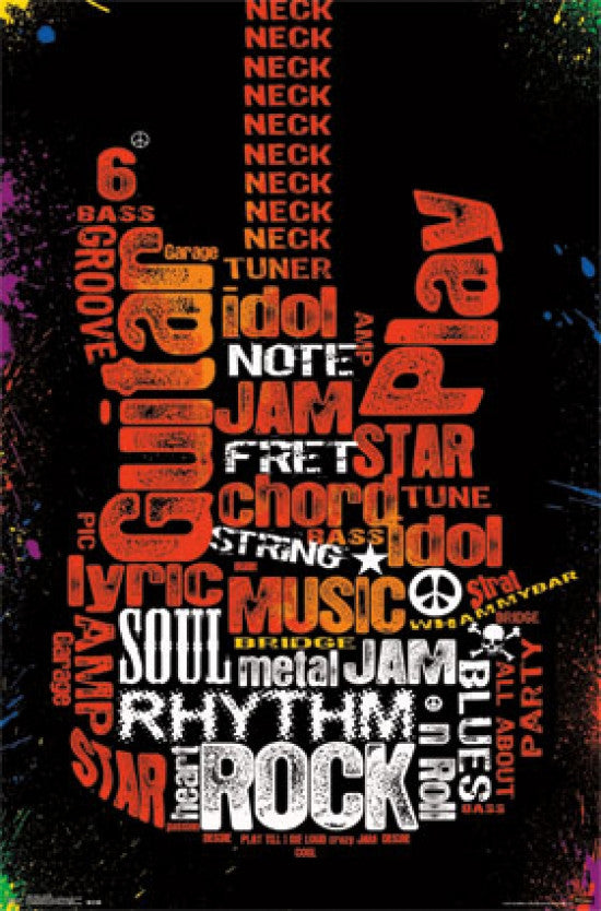 Guitar Typography Poster Print - 24x36 Rolled Art