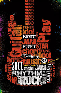 Guitar Typography Poster Print - 24x36 Rolled Art