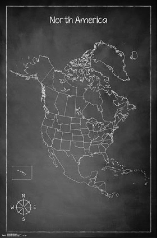 Chalk Map of North America Rolled Poster Print