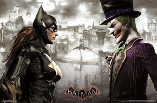 Arkham Knight Faceoff Poster Print showcasing a dramatic scene from the game.