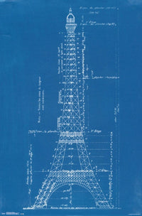 Eiffel Tower Blueprints Poster Print - 22x34 Rolled Poster