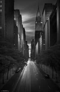 New York 42nd Street Sunset Black and White Poster Print