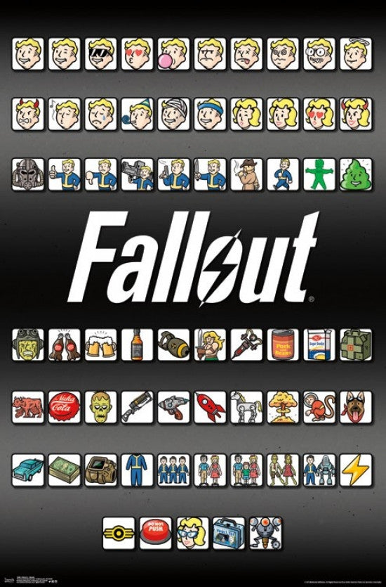 Fallout 4 Emojis Poster Print - Fun Gaming Decor 22x34