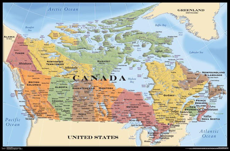 Canada Map Poster Print - Rolled 34x22 Art Print