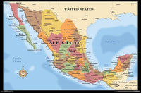 Mexico Map Poster Print - Rolled Art Print 34x22