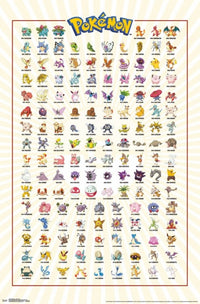 Kanto Grid Pokémon Poster Print showcasing iconic Pokémon and locations