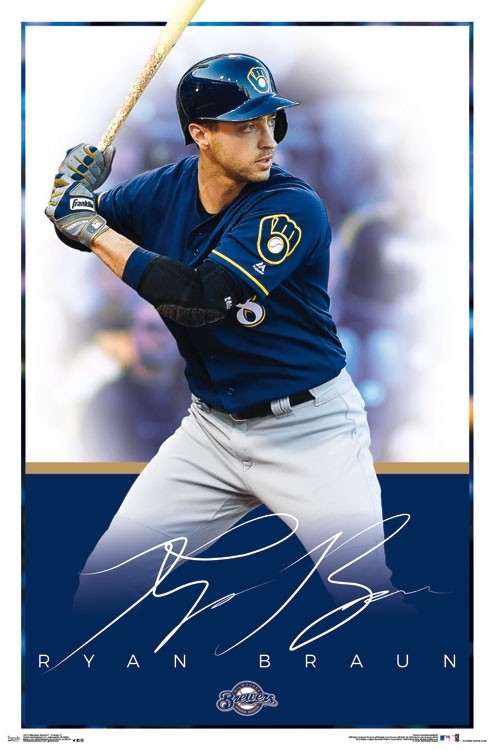 Milwaukee Brewers Ryan Braun Poster Print showcasing the player in action.