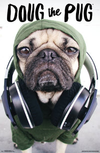 Dug the Pug - Headphones Poster Print - 22x34
