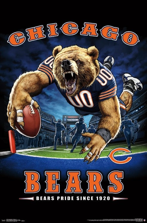 Chicago Bears End Zone Poster Print showcasing team colors and logo.