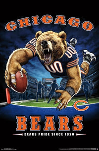 Chicago Bears End Zone Poster Print showcasing team colors and logo.