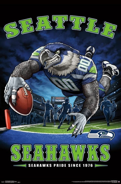 Seattle Seahawks End Zone Poster Print showcasing vibrant team colors and dynamic game day excitement.
