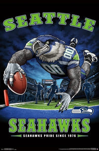 Seattle Seahawks End Zone Poster Print showcasing vibrant team colors and dynamic game day excitement.
