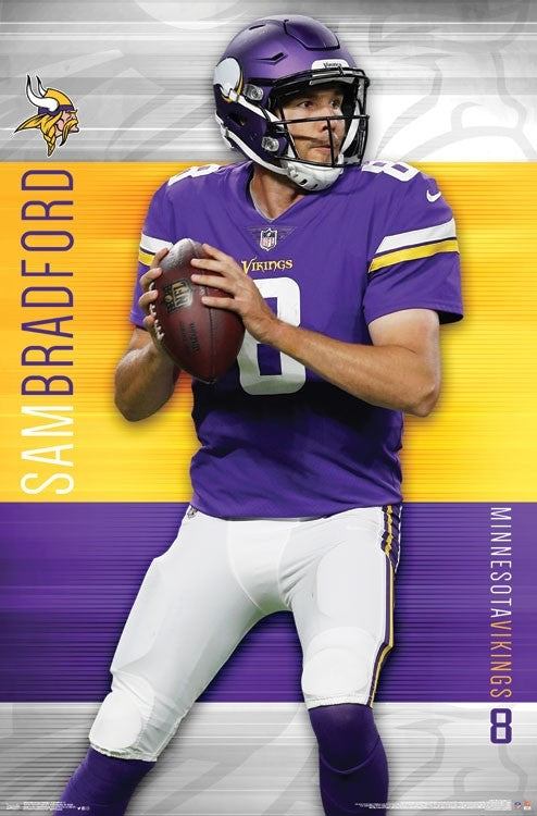 Minnesota Vikings Sam Bradford Poster Print showcasing vibrant colors and dynamic design.