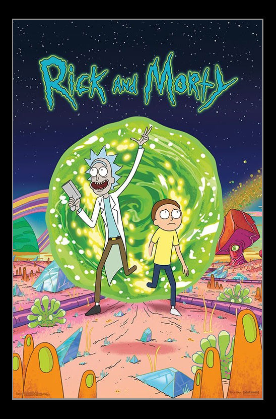 Rick and Morty Cover Poster Print featuring vibrant characters and scenes.