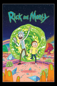 Rick and Morty Cover Poster Print featuring vibrant characters and scenes.
