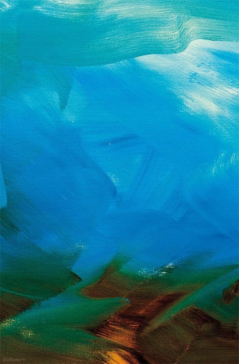 Blue Abstract Art Poster Print showcasing vibrant hues and dynamic shapes.