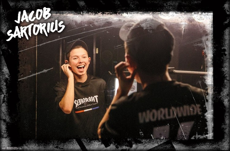 Jacob Sartorius Backstage Poster Print showcasing vibrant colors and artist's candid moment.